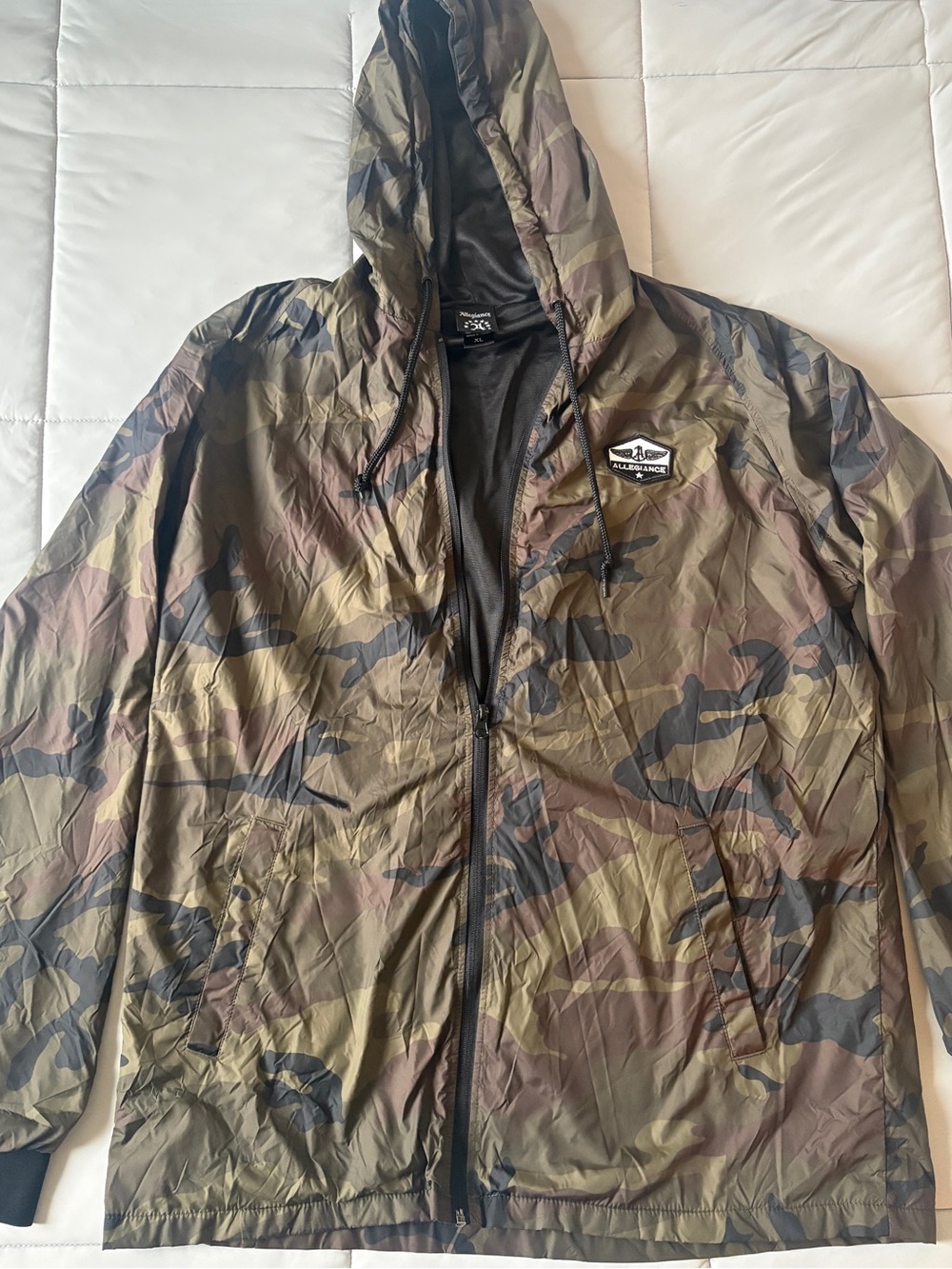 Camo Hooded Windbreaker Jacket - Olive/Khaki